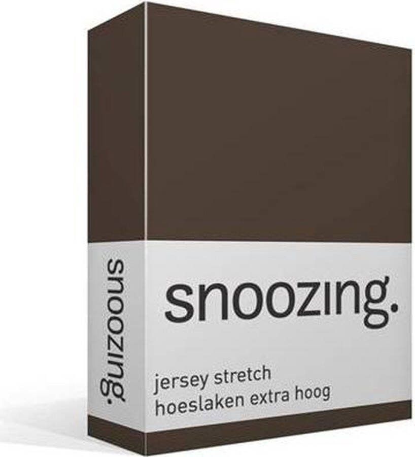 Snoozing Jersey Stretch Hoeslaken Extra Hoog Tweepersoons 120 130x200 220 cm Bruin