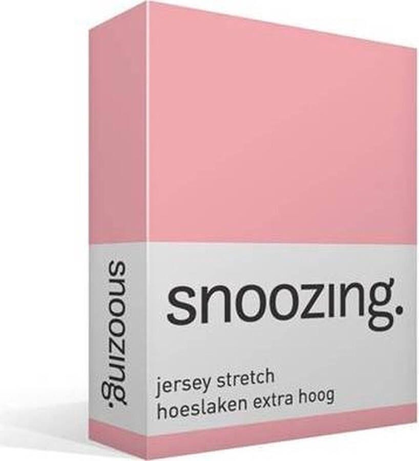 Snoozing Jersey Stretch Hoeslaken Extra Hoog Tweepersoons 140 150x200 220 cm Roze