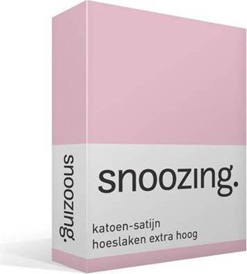 Snoozing Katoen-satijn Hoeslaken Extra Hoog Lits-jumeaux 160x200 cm Roze