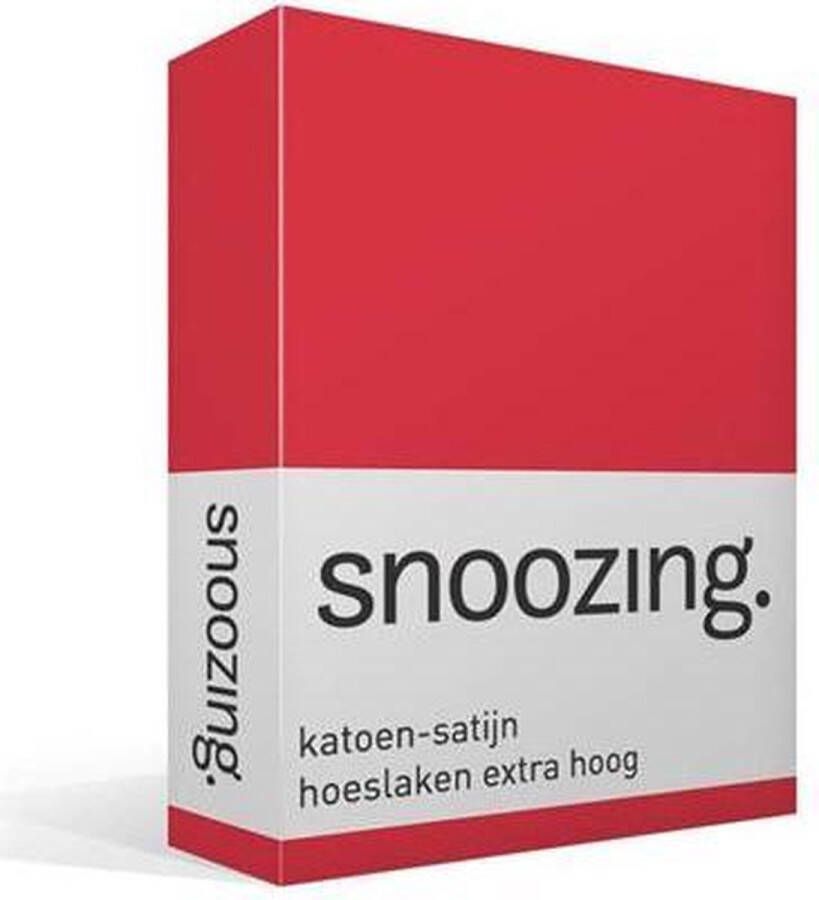 Snoozing Katoen-satijn Hoeslaken Extra Hoog -Lits-jumeaux 160x210 cm Rood
