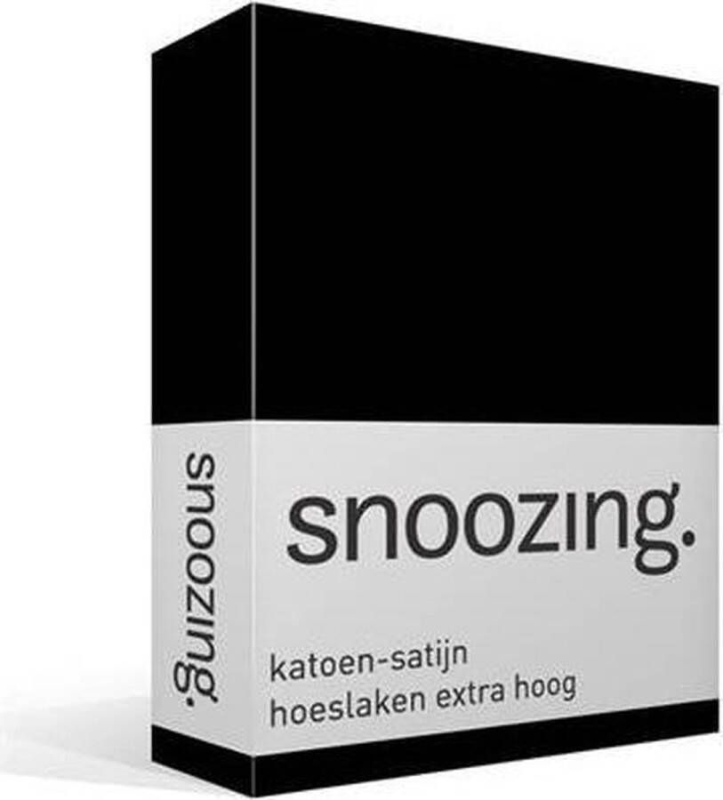 Snoozing Katoen-satijn Hoeslaken Extra Hoog Lits-jumeaux 160x220 cm Zwart