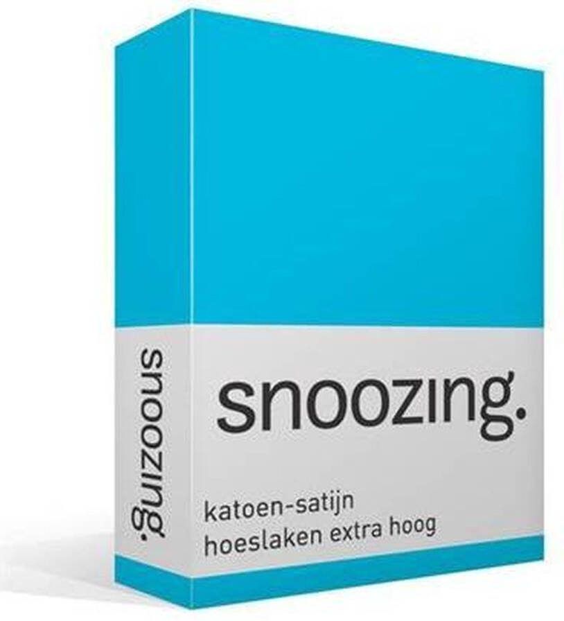 Snoozing Katoen-satijn Hoeslaken Extra Hoog Lits-jumeaux 200x200 cm Turquoise