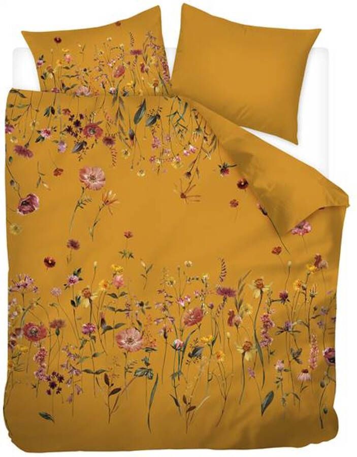 Snoozing Meadow Flowers Flanel Dekbedovertrek Tweepersoons 200x200 220 cm Okergeel