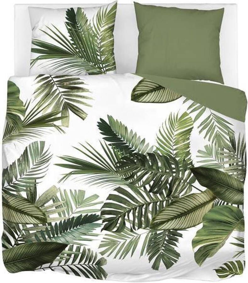 Snoozing Palm Leaves Flanel Dekbedovertrek Lits-jumeaux 240x200 220 cm + 2 kussenslopen 60x70 cm Groen