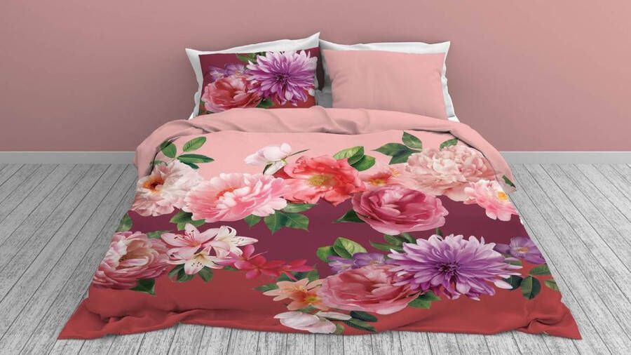Snoozing Pink Flower Flanel Dekbedovertrek Lits-jumeaux 240x200 220 cm Zacht Rose
