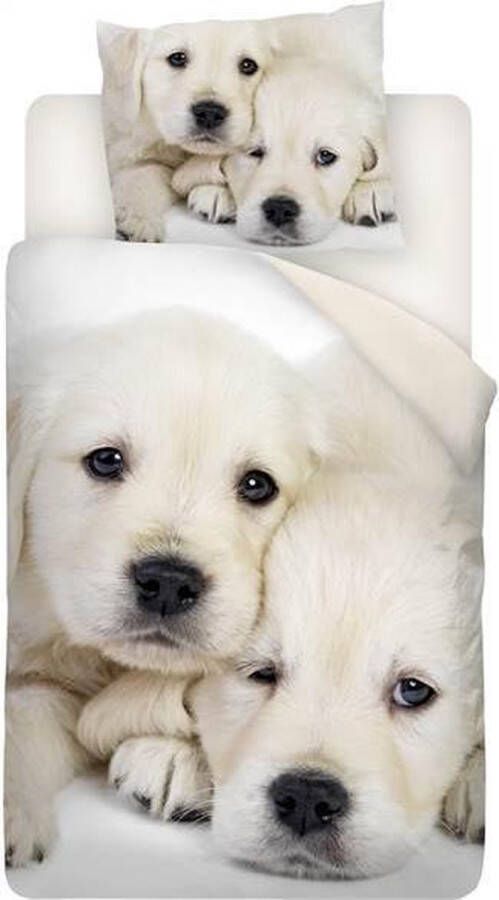 Snoozing Puppy Love Dekbedovertrek Eenpersoons Flanel 140x200 220 cm + 1 kussensloop 60x70 cm Multi kleur