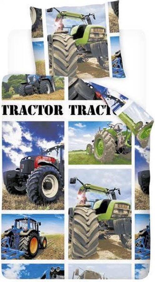 Snoozing Tractor Flanel Dekbedovertrek Eenpersoons 140x200 220 cm + 1 kussensloop 60x70 cm Multi kleur