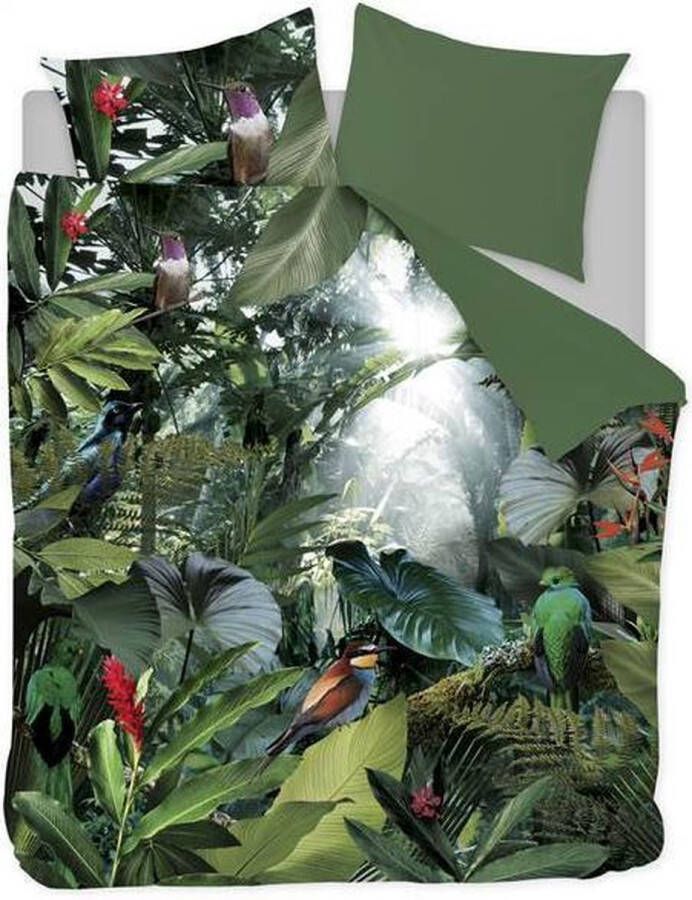 Snoozing Tropical Birds Flanel Dekbedovertrek Lits-jumeaux 240x200 220 cm + 2 kussenslopen 60x70 cm Groen