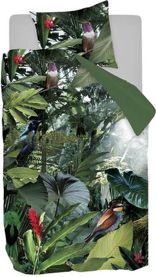 Snoozing Tropical Birds Flanel Dekbedovertrek Eenpersoons 140x200 220 cm + 1 kussensloop 60x70 cm Groen