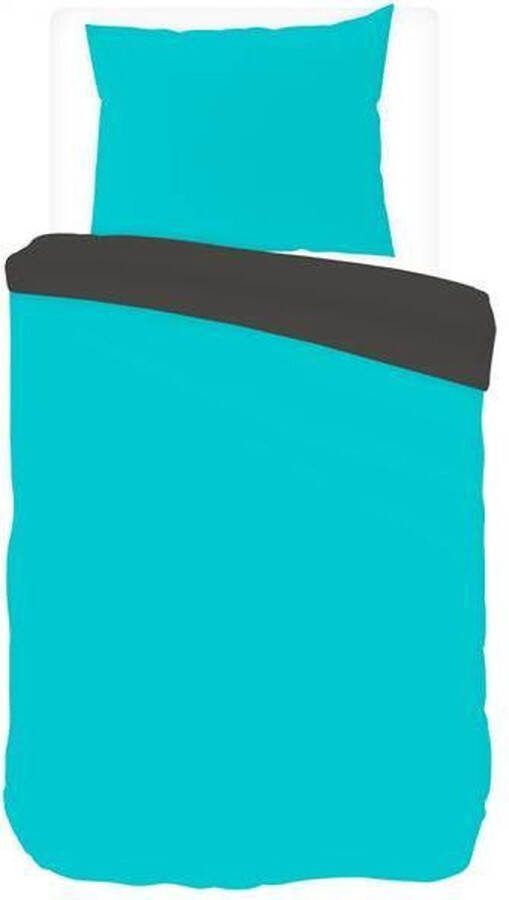 Snoozing Two Tone Flanel Dekbedovertrek Junior 120x150 cm + 1 kussensloop 60x70 cm Turquoise Antraciet