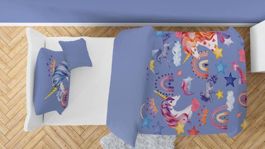 Snoozing Unicorn Land Flanel Dekbedovertrek Eenpersoons 140x200 220 cm Paars