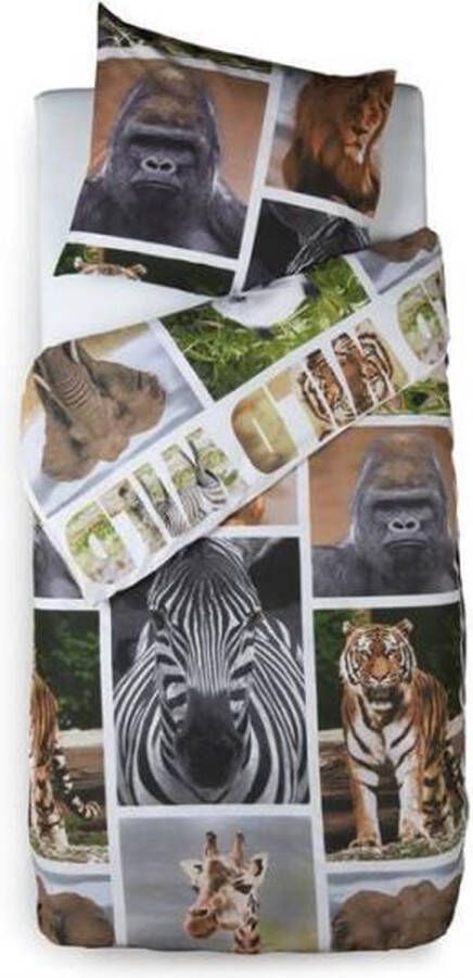 Snoozing Wildlife Flanel Dekbedovertrek Eenpersoons 140x200 220 cm + 1 kussensloop 60x70 cm Multi kleur