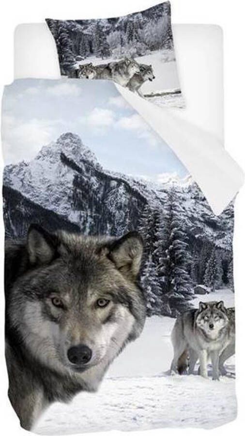 Snoozing Wolf Flanel Dekbedovertrek Eenpersoons 140x200 220 cm Multi kleur