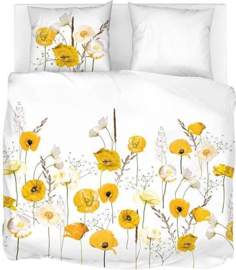 Snoozing Yellow Poppy Flanel Dekbedovertrek Tweepersoons 200x200 220 cm + 2 kussenslopen 60x70 cm Geel
