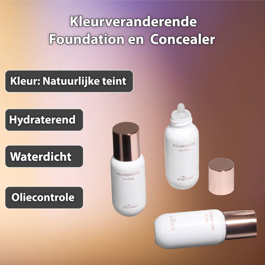 Snuffelvoordeel Kleurveranderende Foundation Volledige Dekking & Concealer in Één Oliecontrole & Waterdicht Matte Finish 30ML