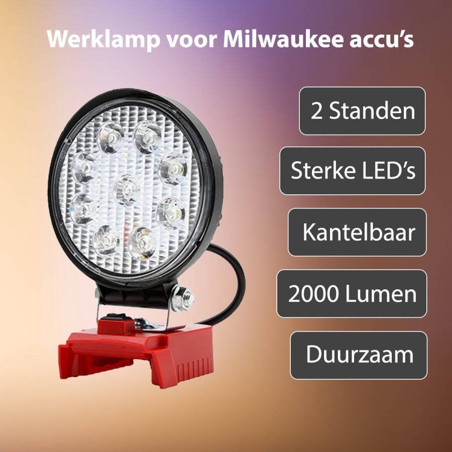 Snuffelvoordeel Krachtige LED-lamp voor Milwaukee Accu Ideaal voor Werk Bouw en Klussen Draagbare LED lamp voor Milwaukee Accu Bouw- en Doe-Het-Zelf Hoge kwaliteit 2 Standen LED Bouwlamp Ook voor Buiten Duurzaam Compact Milwaukee Accessoires