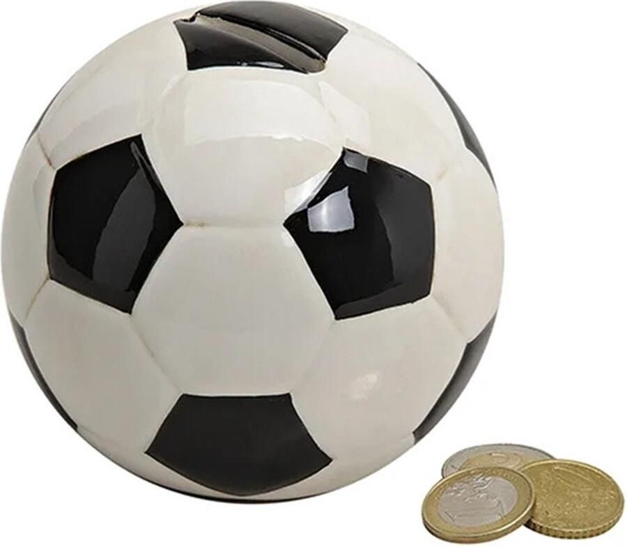 Soccery G. Wurm Spaarpot voor kind volwassenen Voetballen thema keramiek zwart wit Dia 10 cm
