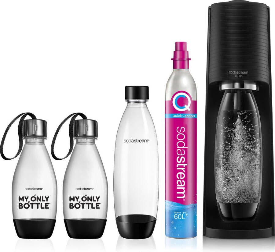 SodaStream TERRA Family Pack Zwart Incl 1L fles 2x My Only Bottle en Quick Connect koolzuurcilinder