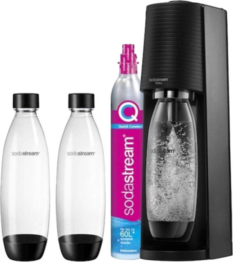 SodaStream TERRA Megapack- zwart- Incl. Quick Connect Koolzuurcilinder Met 2 herbruikbare BPA vrije kunststof flessen
