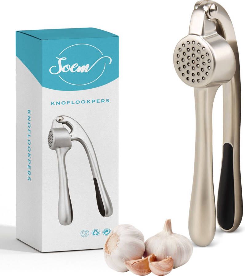 SOEM Products SOEM© Knoflookpers met Ergonomische Handgreep ook geschikt voor Gember RVS Horeca Kwaliteit Ovaal | Schoencadeautjes Sinterklaas 2022 Kerst 2022