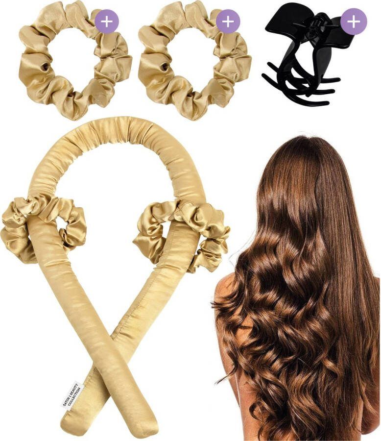 Soft & Silky Heatless curls Satin Incl. 2 scrunchies en 1 haarklip Haarrollers Krulspelden Krullen zonder hitte Haarkruller Krullend haar en