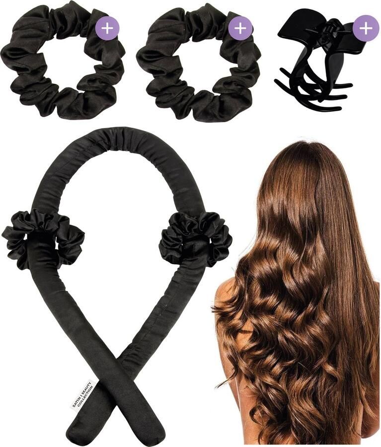 Soft & Silky Heatless curls Satin Ribbon Incl. 2 scrunchies en 1 haarklip Haarrollers Krulspelden Krullen zonder hitte Satijnen Haarkruller Krullend haar en