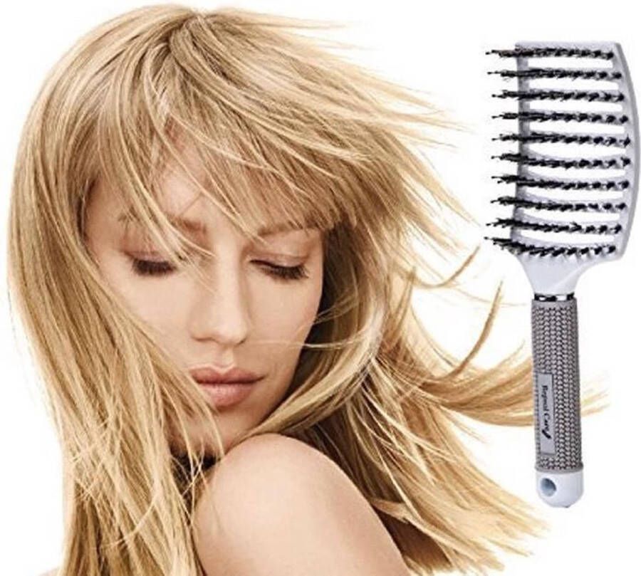 Soft touch brush Bestseller hairbrush soft touch beschermt haar haarborstel Antiklit Pijnloos voor nat en droog haar met zwijnenhaar ULTIEME kam ervaring kleur Wit
