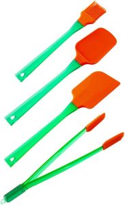Softbowl 4-delige Siliconen Spatelset (Siliconen Borstel Siliconen Lepel Siliconen Spatel Siliconen Tang) BPA-vrij Hittebestendig tot 220 °C Ergonomisch naadloos eendelig design