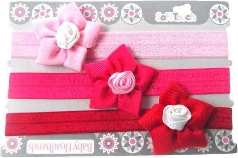 Softtouch Soft Touch Haarband Rose Meisjes Nylon Roze rood wit 3 Stuks