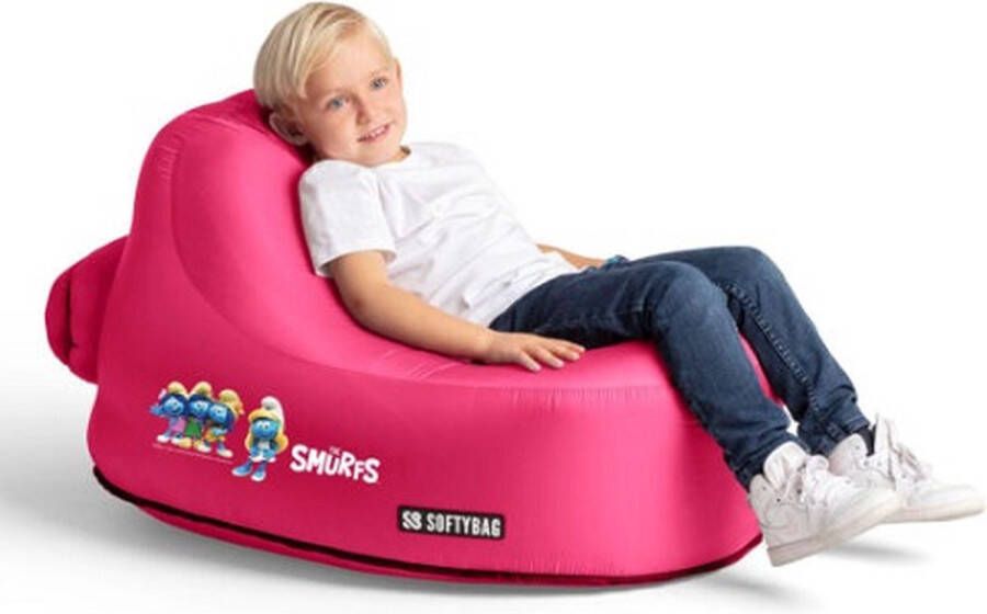 Softybag Zitzak met lucht kussen Smurf voor kinderen -De Smurfen 85x62x50cm roze