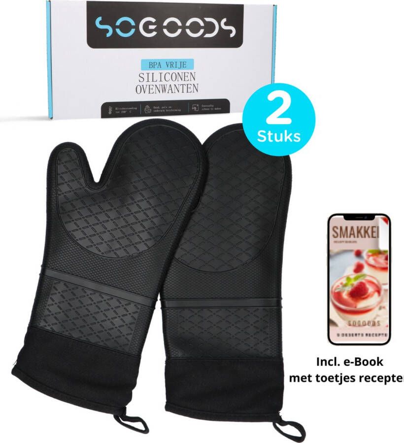 SoGoods Ovenwanten 2 stuks Hittebestendig Ovenhandschoenen BBQ Handschoenen Siliconen