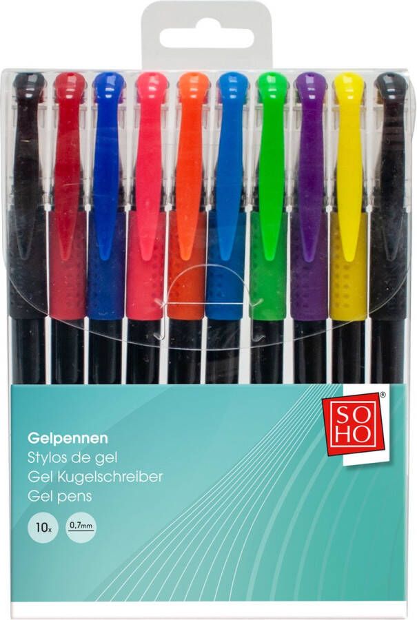 Soho Gelpennen Set Junior 10 Stuks Ergonomische grip Kantoorbenodigdheden Kantooraccessoires Hoogwaardig inkt 0 7 mm Puntdikte 10 Kleuren