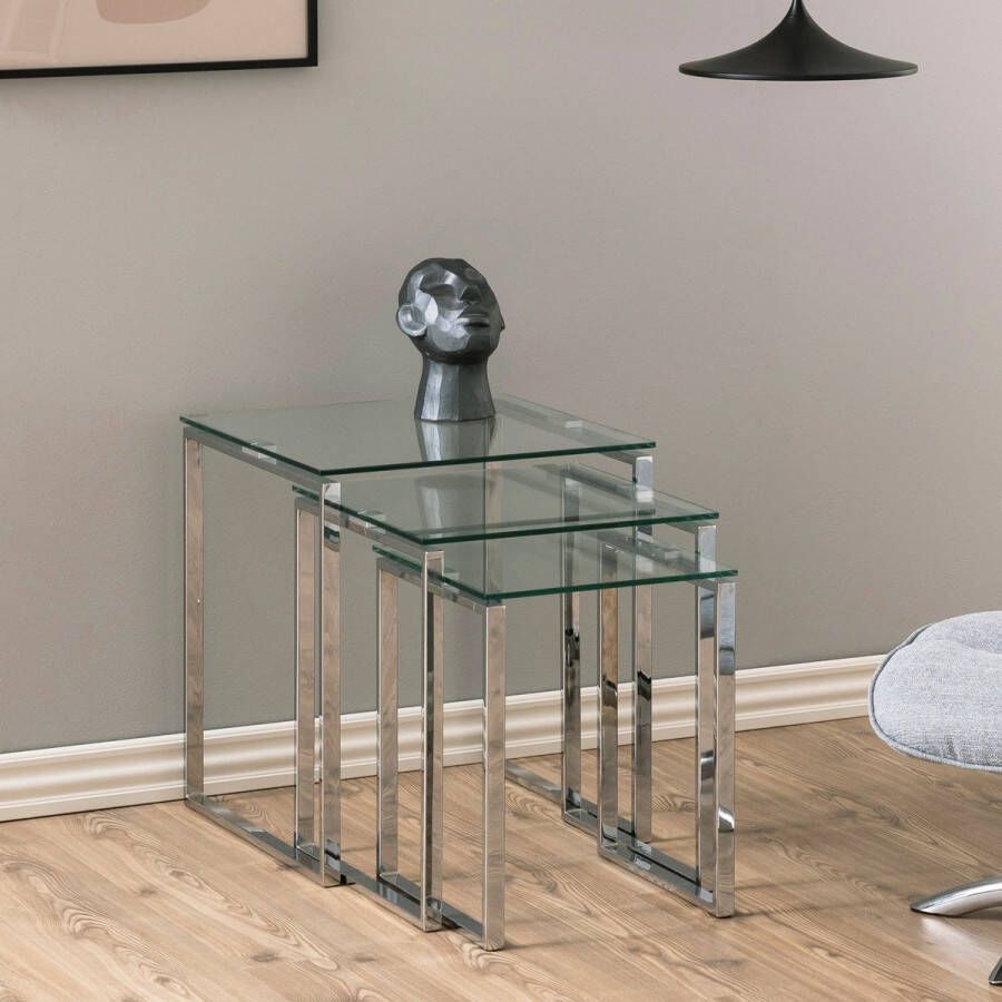 Sohome Bijzettafel 'Matalie' set van 3 stuks kleur Chroom