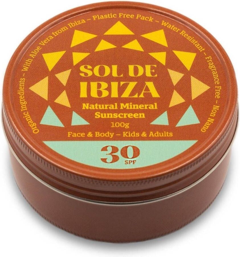 Sol de Ibiza 100% Natuurlijke Zonnebrand SPF 30 (100ml) Gezicht & Lichaam Voor gevoelige huid Waterbestendig Diervriendelijk getest