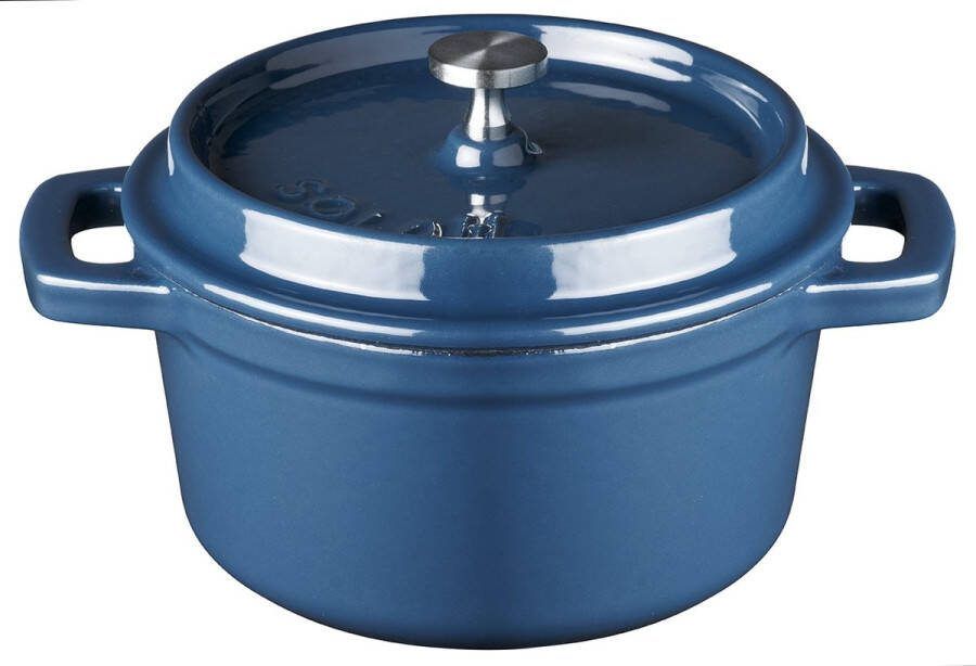 Sola Braadpan Gietijzer Ø 10 cm Emaille Coating Pan Geschikt voor Elektrisch Gas Inductie Keramisch en Oven 2 L Blauw Groen