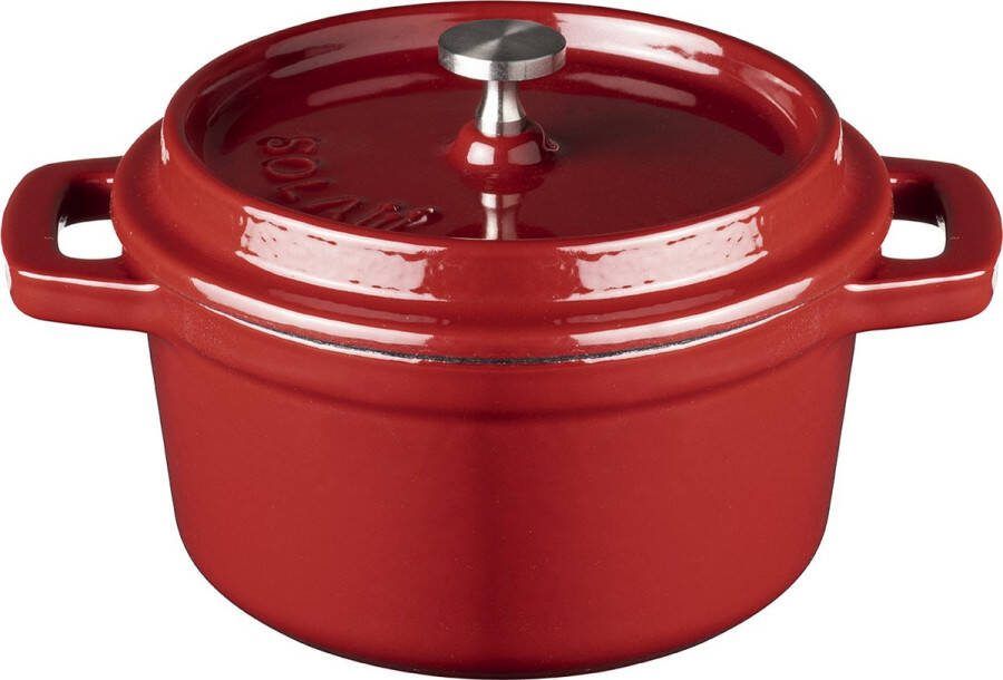 Sola Braadpan Gietijzer Ø 14 cm Emaille Coating Pan Geschikt voor Elektrisch Gas Inductie Keramisch en Oven 2 L Oranje Rood