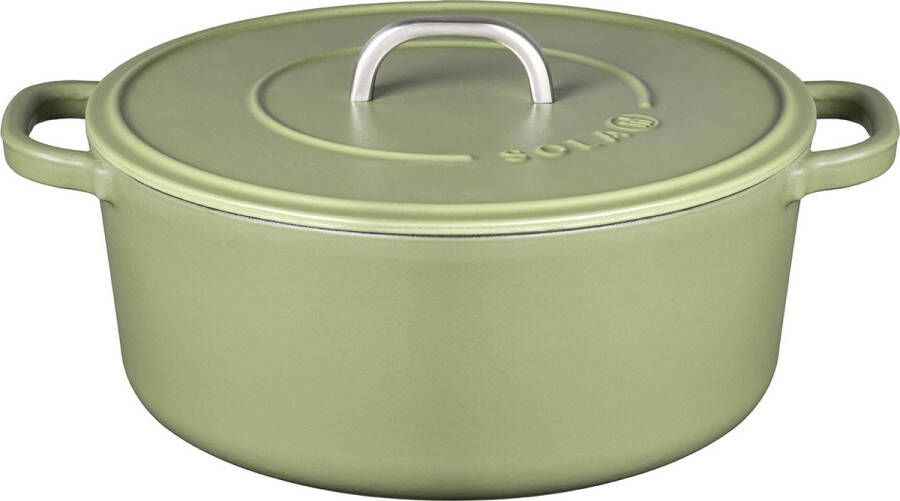 Sola Braadpan Gietijzer Ø 24 cm Emaille Coating Pan Geschikt voor Elektrisch Gas Inductie Keramisch en Oven 3 5 L Mat Groen