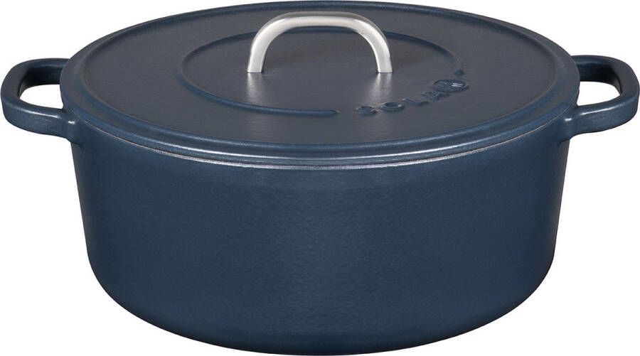 Sola Braadpan Gietijzer Ø 24 cm Emaille Coating Pan Geschikt voor Elektrisch Gas Inductie Keramisch en Oven 3 5 L Mat Blauw