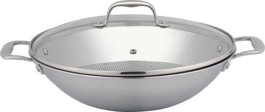 Sola Green Cooking+ Wokpan Met Deksel Ø 32 cm RVS Wok Pan Geen Antiaanbaklaag Geschikt voor Inductie Keramisch Gas en Elektrisch Zwart