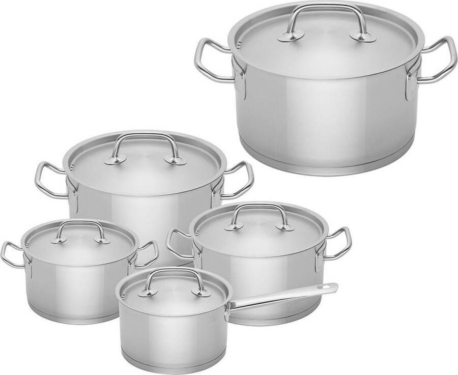 Sola Profiline Pannenset Inductie 5 Delig Ø 16 18 20 24 cm Kookpannen Set met Steelpan Premium RVS Pannen Sandwichbodem Geschikt voor Elke Warmtebron PFAS-Vrij Zilver