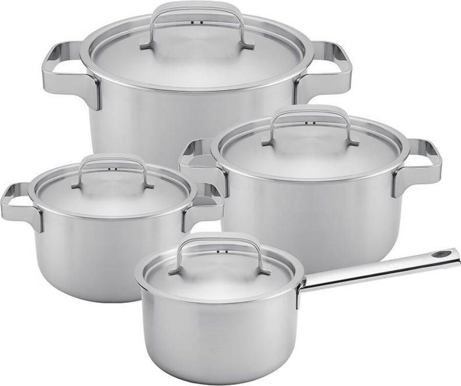 Sola Ruby Pannenset Inductie Kookpannen Set 4 Delig Ø 16 18 20 cm Premium RVS Pannen Sandwichbodem Geschikt voor Elke Warmtebron PFAS-Vrij Zilver