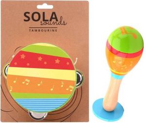 Sola Sounds Houten muziekinstrument setje sambabal en tamboerijn 2x muziek instrument kind