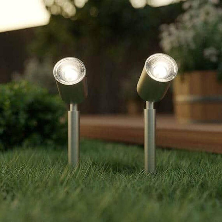 Solarwandlamp.nl Tuinspots solar LED zilver – Design – set 2 stuks