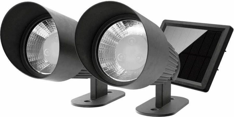 Solarwandlamp.nl Tuinspots solar LED zwart Set 2 stuks – Premium Schijnwerpers – Muur of grond