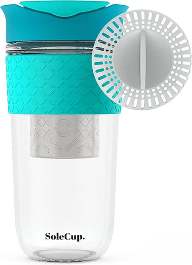 SoleCup koffie beker to go 3 in 1 reisbeker met siliconen rand 530 ml turkoois