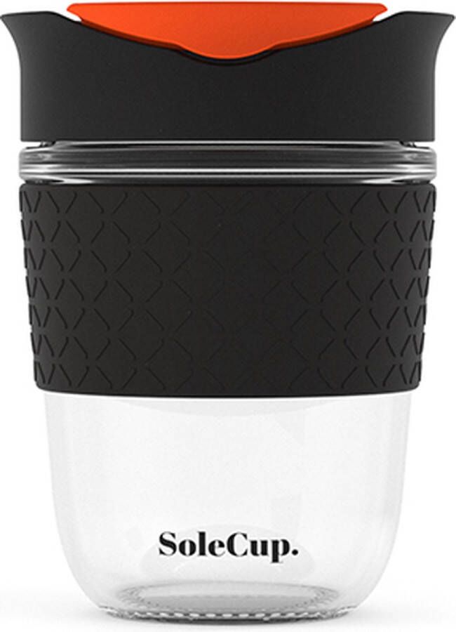 SoleCup koffie beker to go glas 340 ml zwart oranje