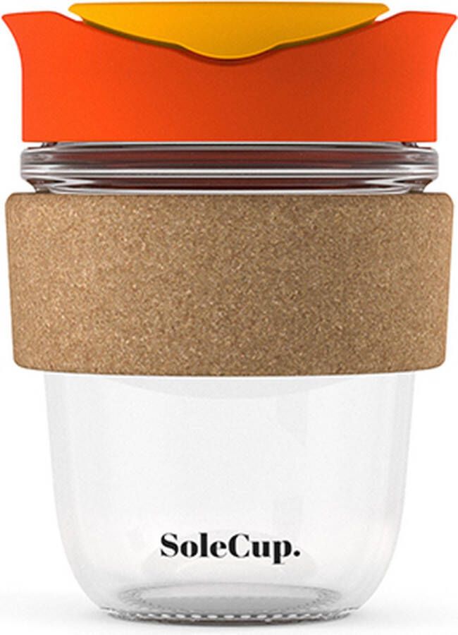 SoleCup koffie beker to go glas kurk 340 ml oranje geel