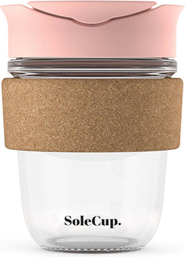 SoleCup koffie beker to go glas kurk 340 ml roze