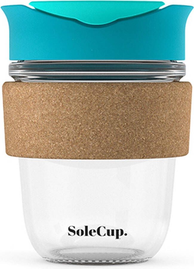 SoleCup koffie beker to go glas kurk 340 ml turquoise