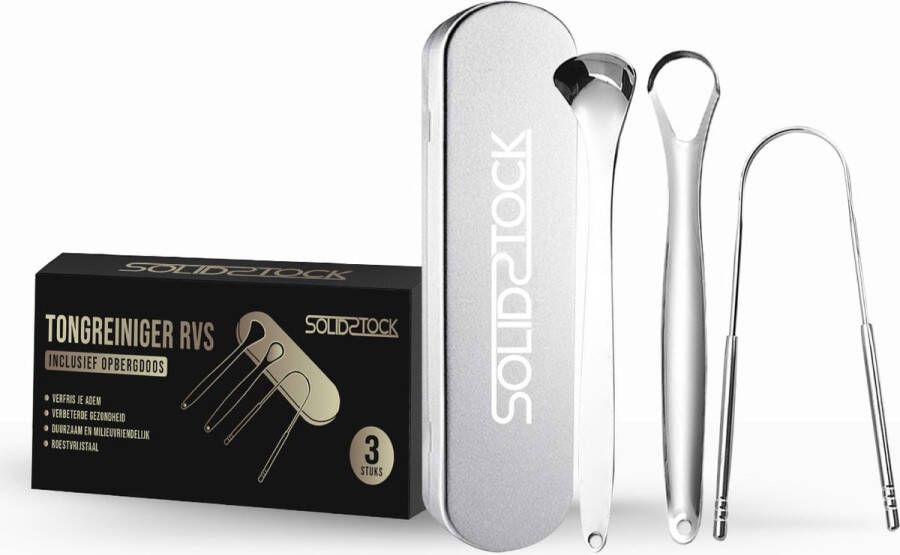 SolidStock Professionele Tongschraper 5 in 1 Set Voor Mondverzorging Tongreiniger Tongborstel Ayurveda RVS